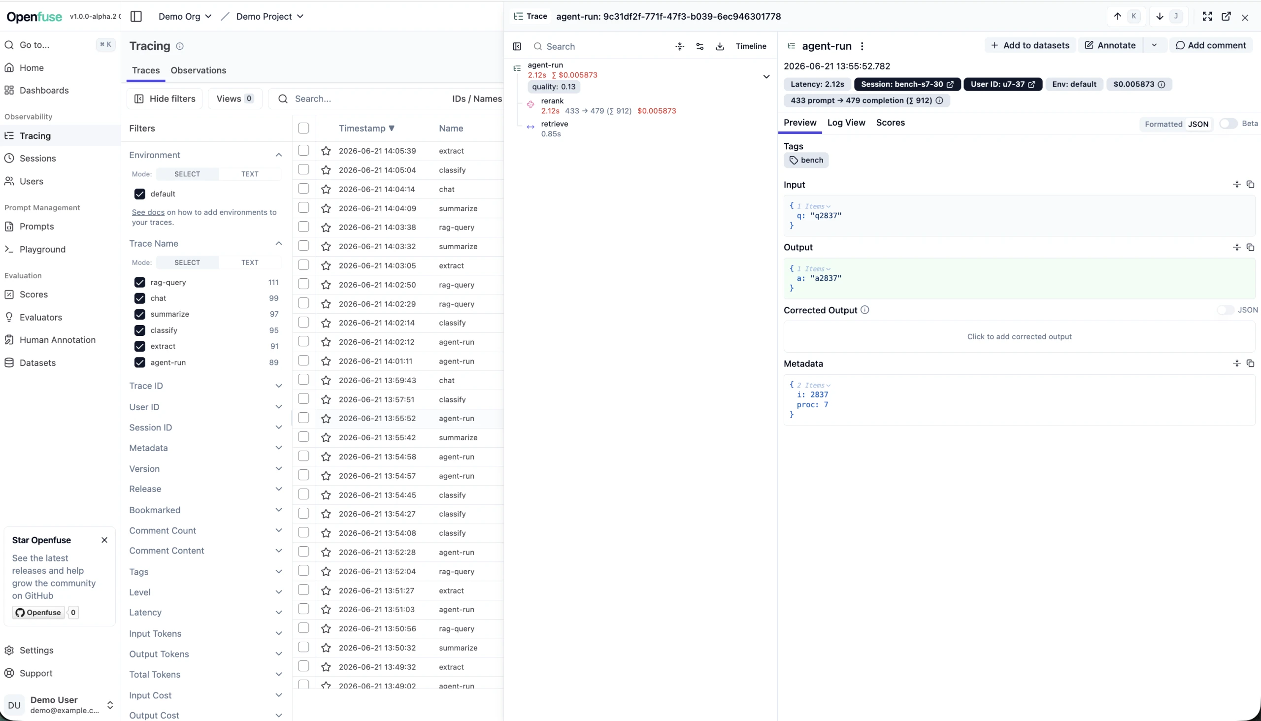 Openfuse tracing view